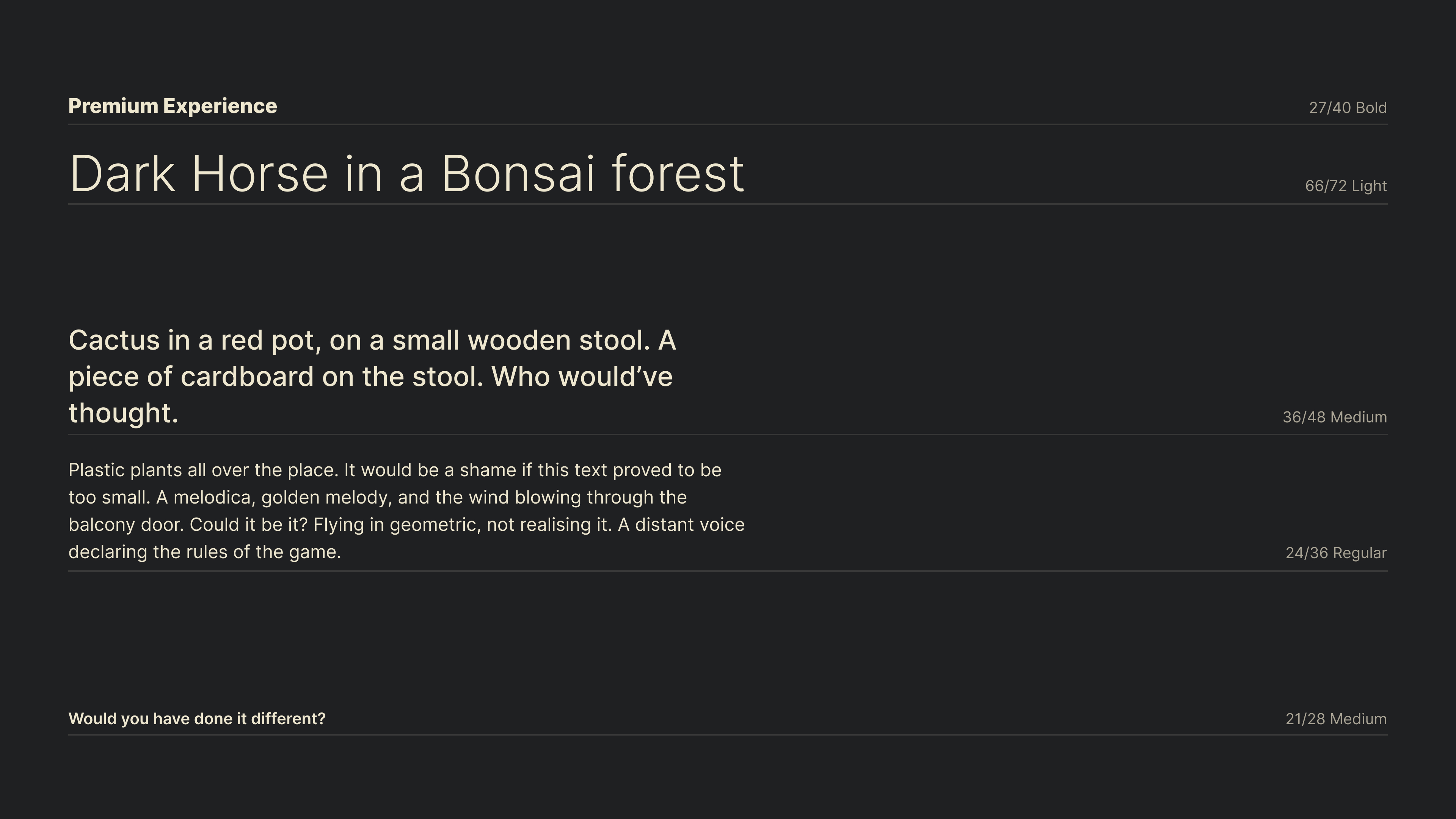 A type scale with five text sizes and weights, demonstrating a simplified system suitable for TV interfaces.
