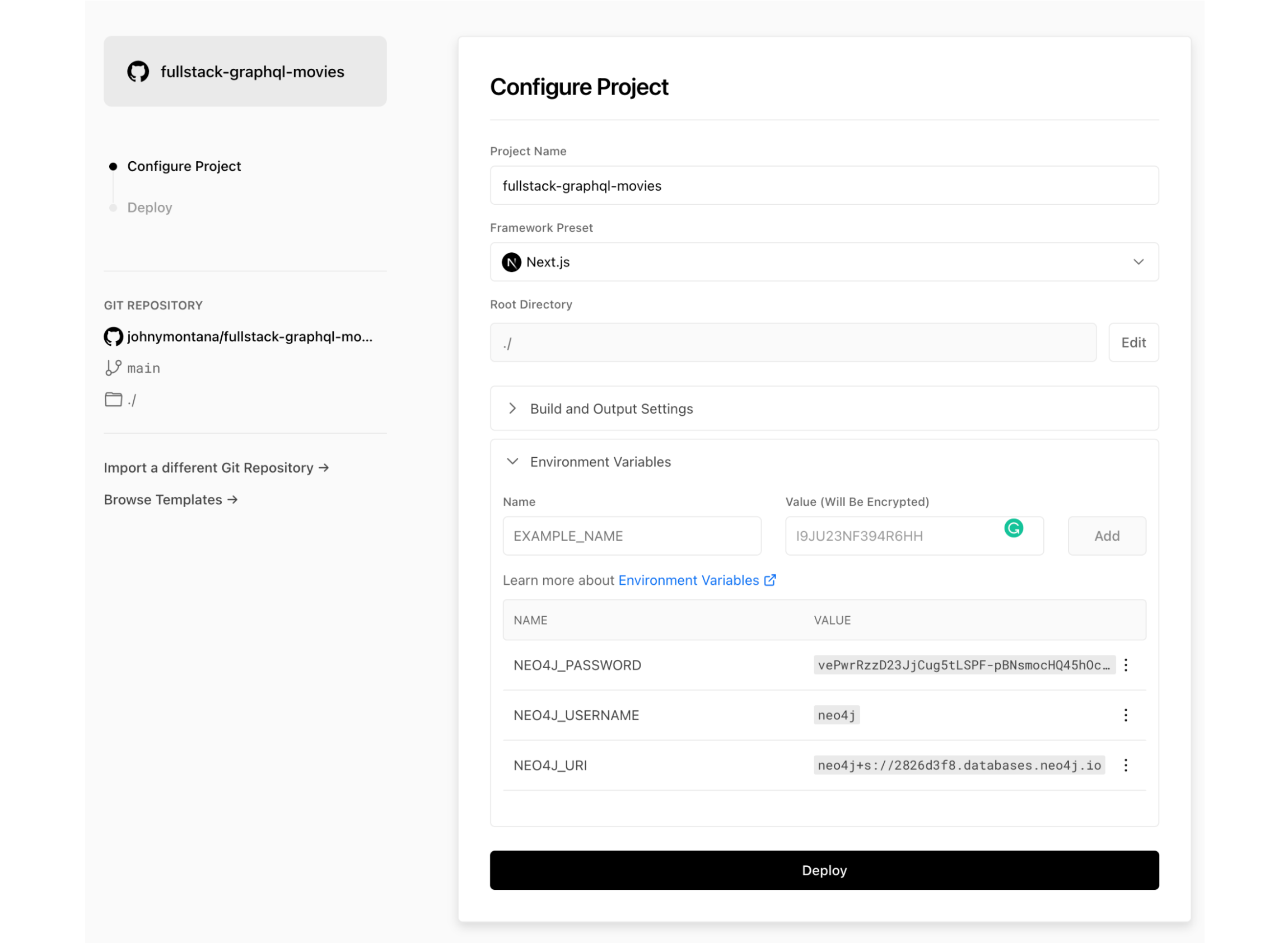 Deploying Next.js application in Vercel
