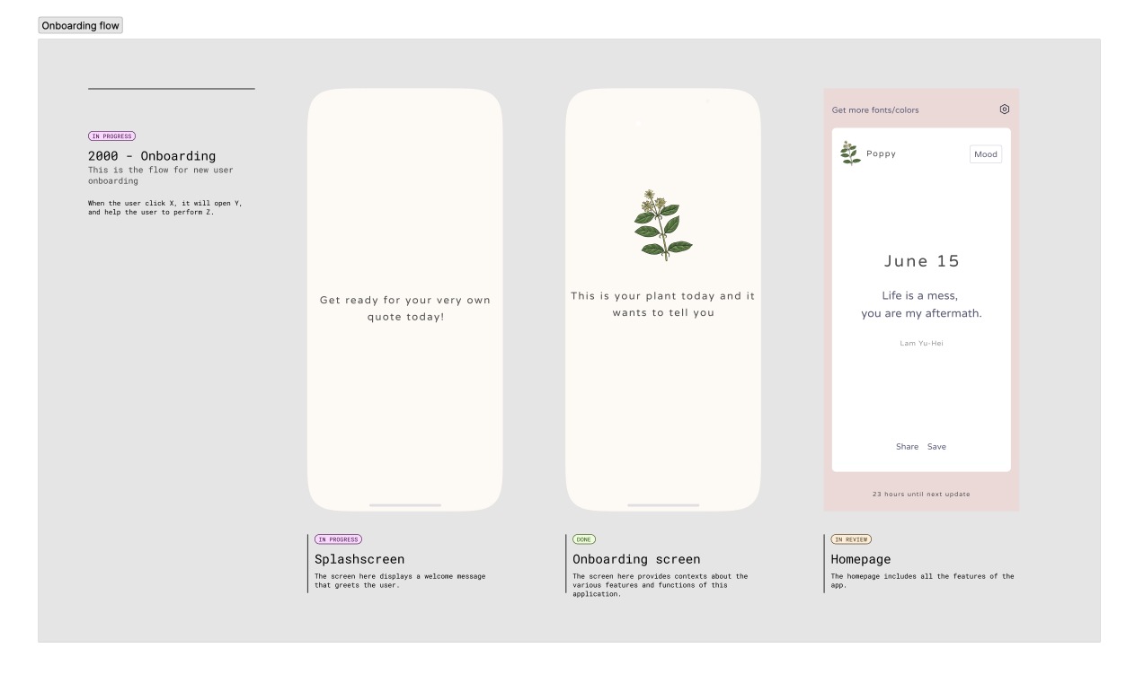 An example of how I structured the screen by breaking down the screens into different tickets or user journeys