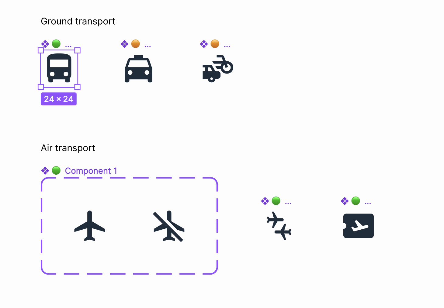 Using green, orange, and red color to show the status of an icon