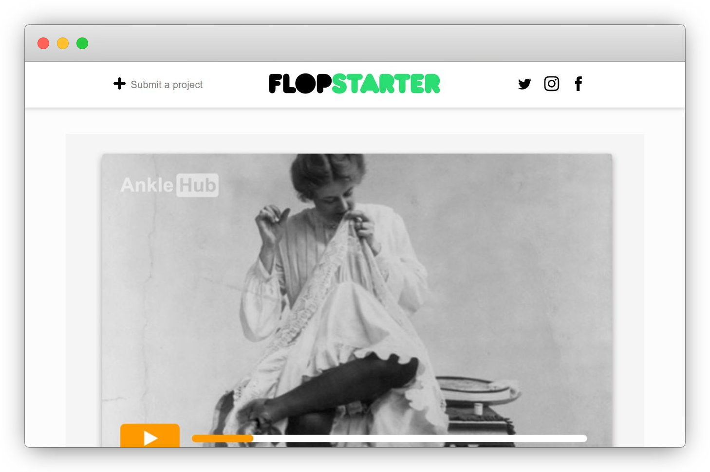 A screenshot of Flopstarter website with AnkleHub project