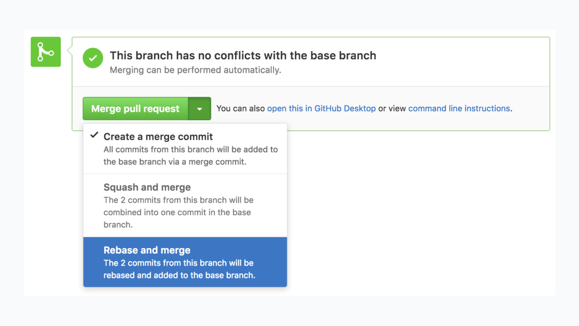 Merging a pull request on GitHub.