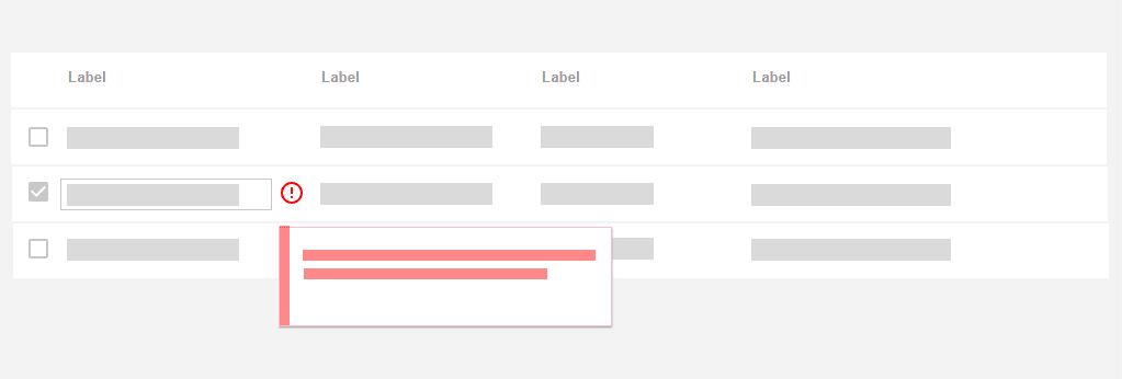 Inline editing and validation in tables