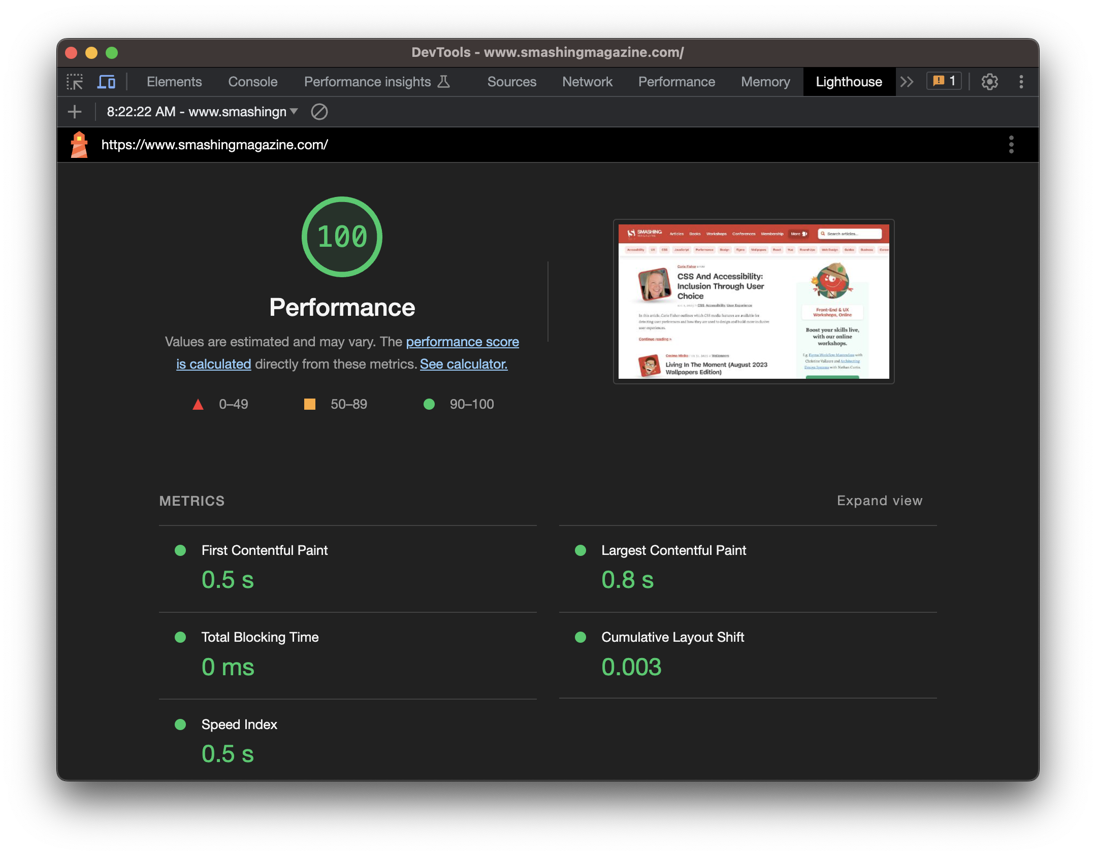 A screenshot of DevTool on Smashing Magazine