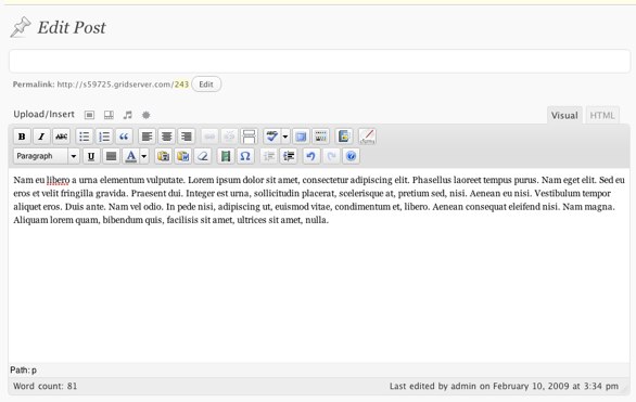 A screenshot of Wordpress WYSIWYG