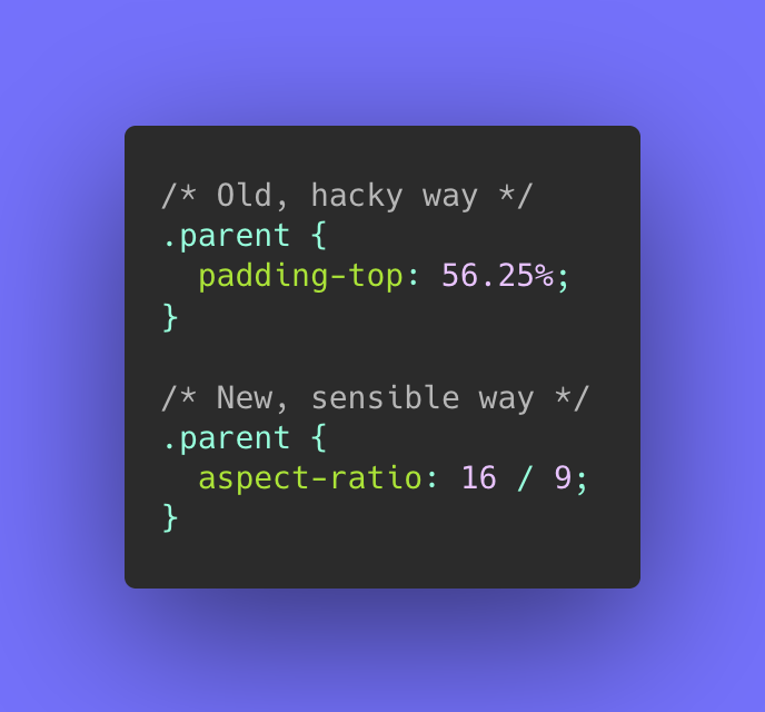 A screenshot of code showing padding-top and aspect-ratio elements in use in an editor