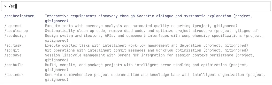在 Claude 中輸入 <code>/sc:</code>
