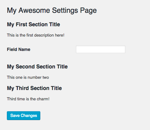 Our settings page with our first field.