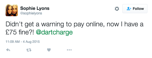 A tweet tagged with warning, reminder and fine