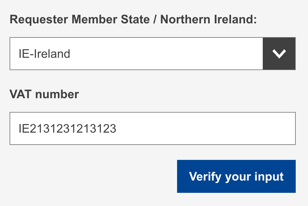 An example of a VAT validation, with a Verify button acting only on submit. No live validation in place.