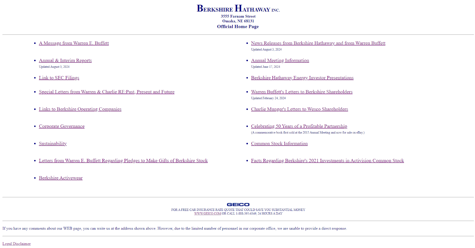 An example of  Berkshire Hathaway website with bad accessessibility