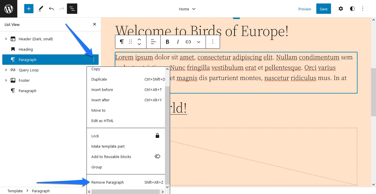 A screenshot of how to delete blocks