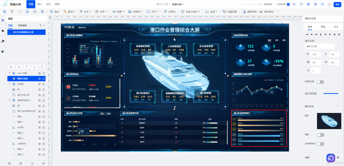  AI輔助開發大屏案例詳解：基於smardaten開發港口作業分析大屏_柱狀圖_13