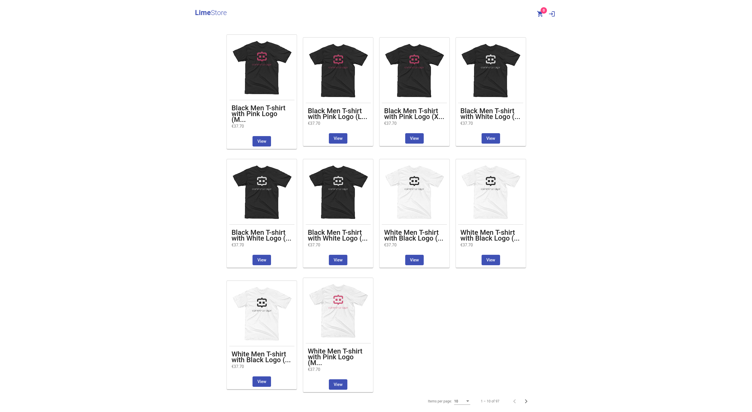 Screenshot of product list page