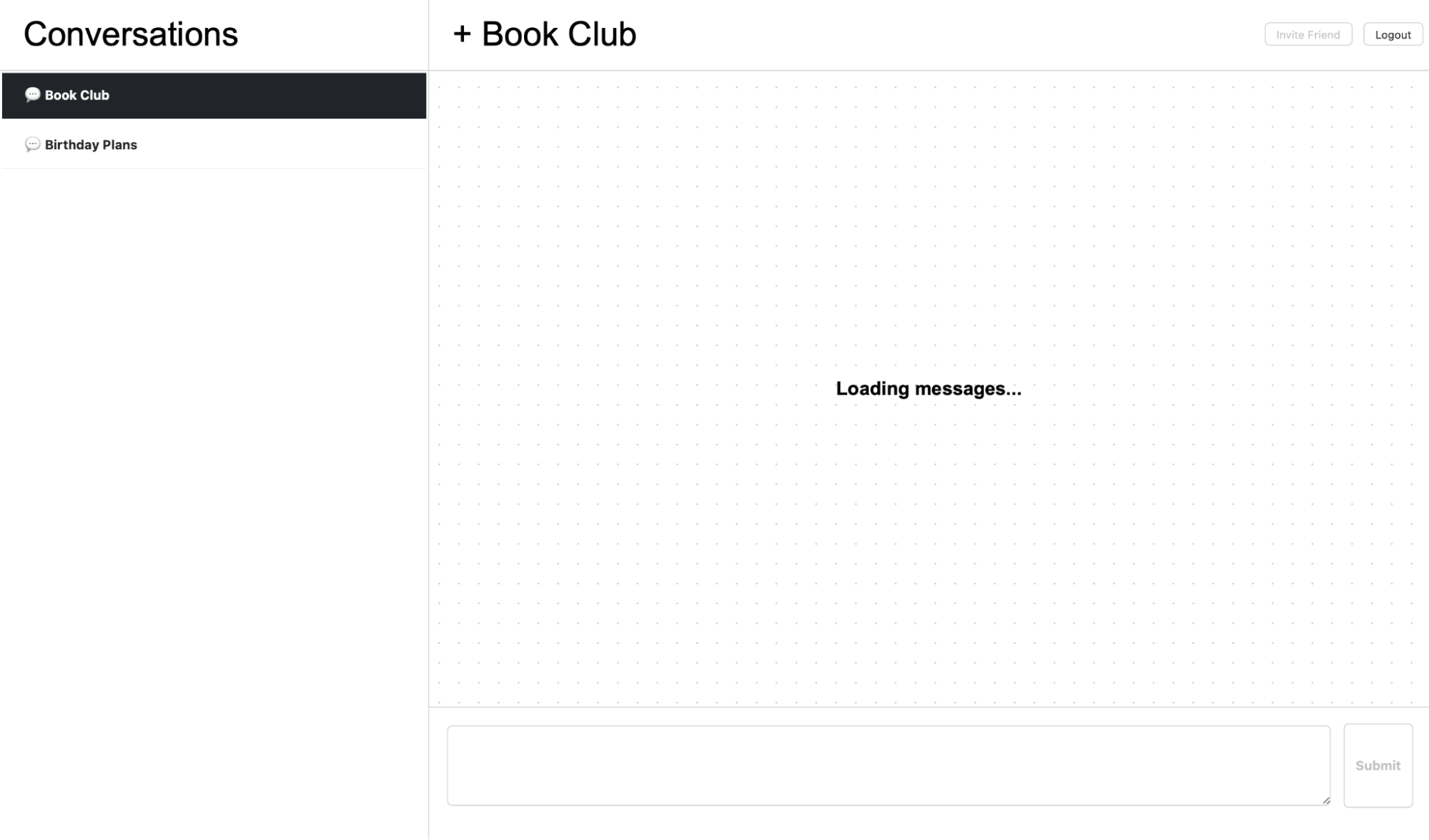 A screenshot with the 'loading messages' displayed in the middle