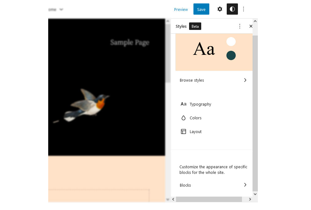 A screenshot of WordPress Full-Site Editing menu