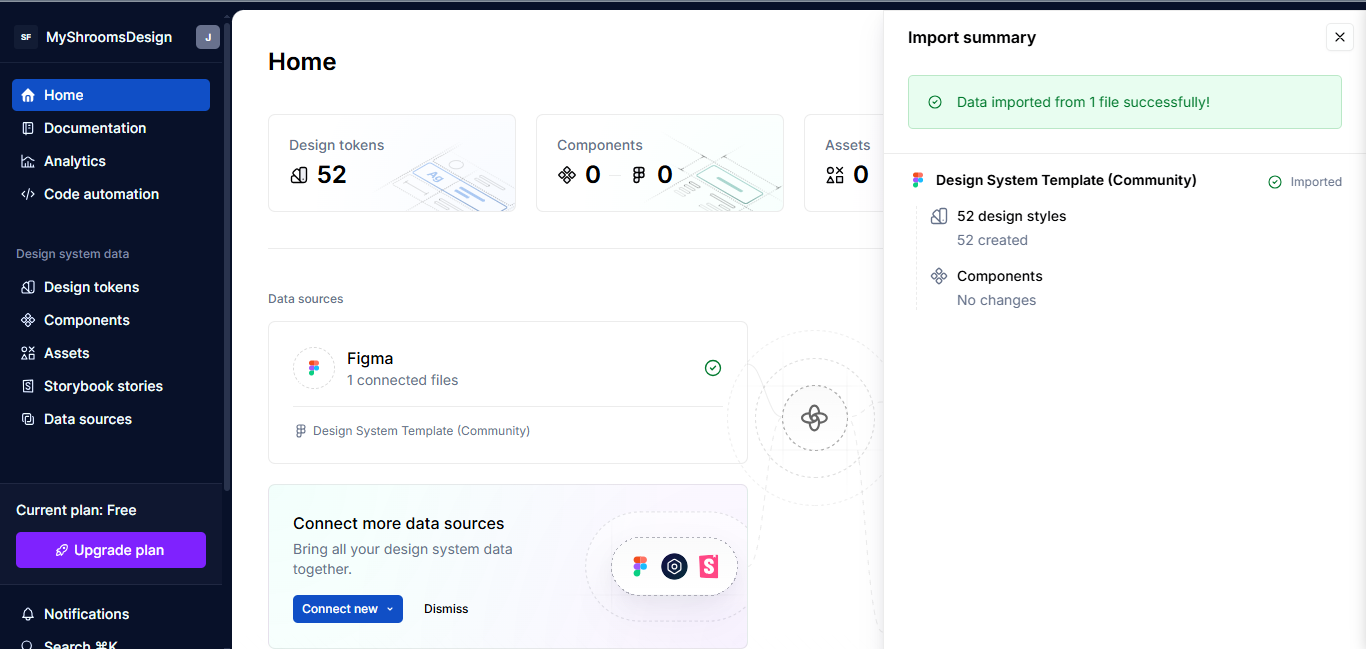 Supernova dashboard with tokens