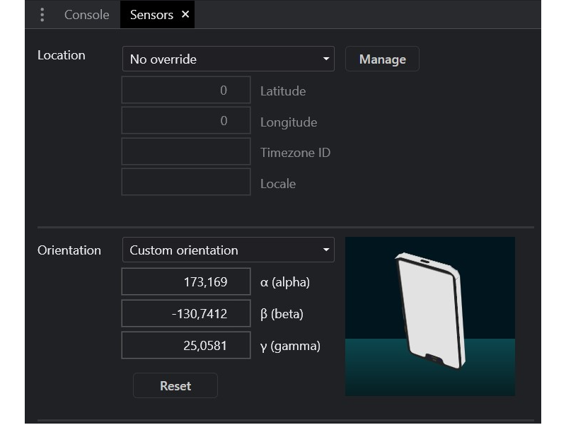 Emulating a device rotating on the Chrome DevTools Sensor Panel
