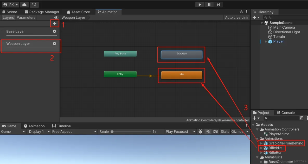 【Unity3D實例-功能-拔槍】角色拔槍（二）分割上身和下身_遊戲開發_04