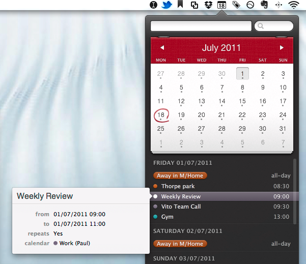 Fantastical showing my weekly review