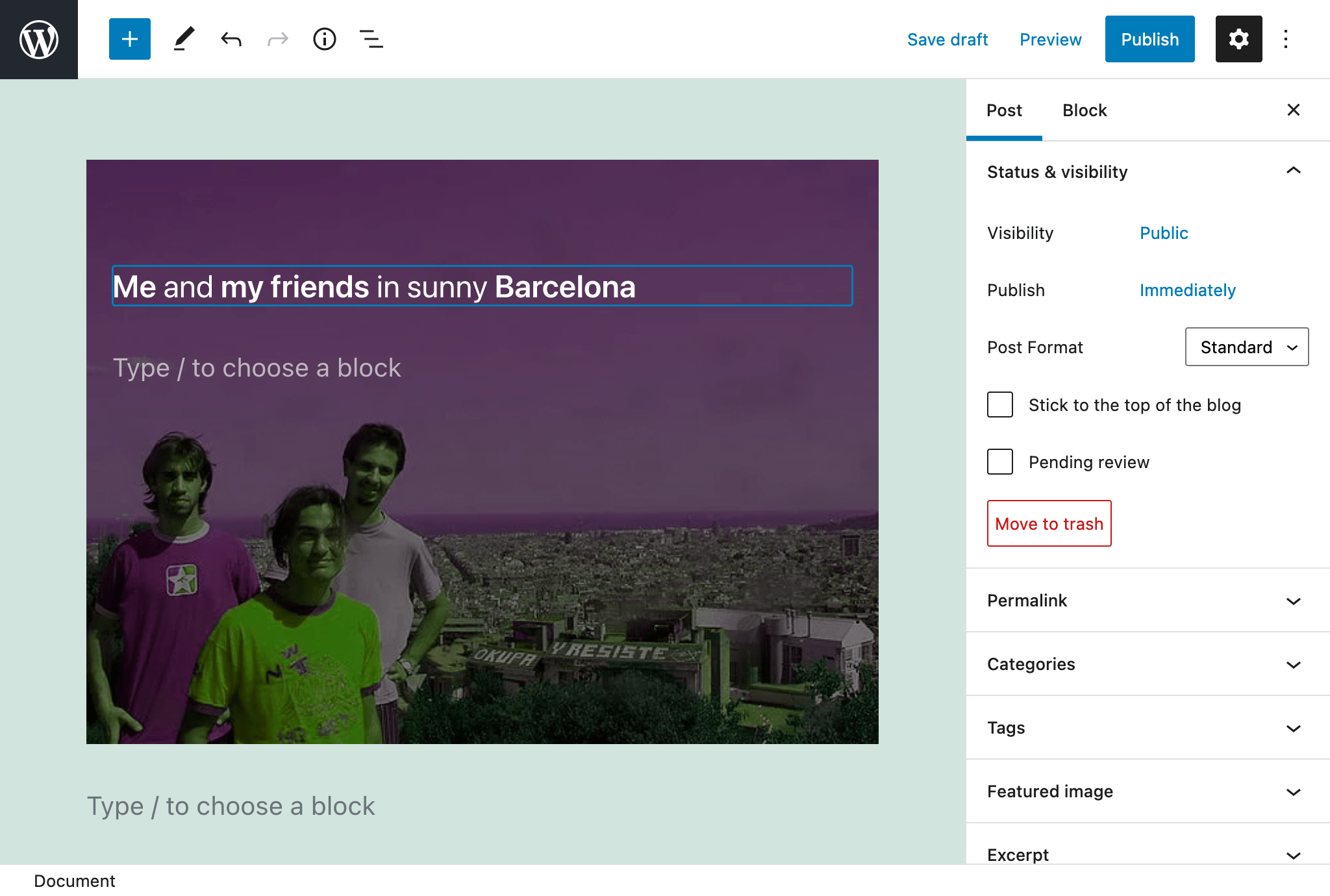 Converting the image to Cover block