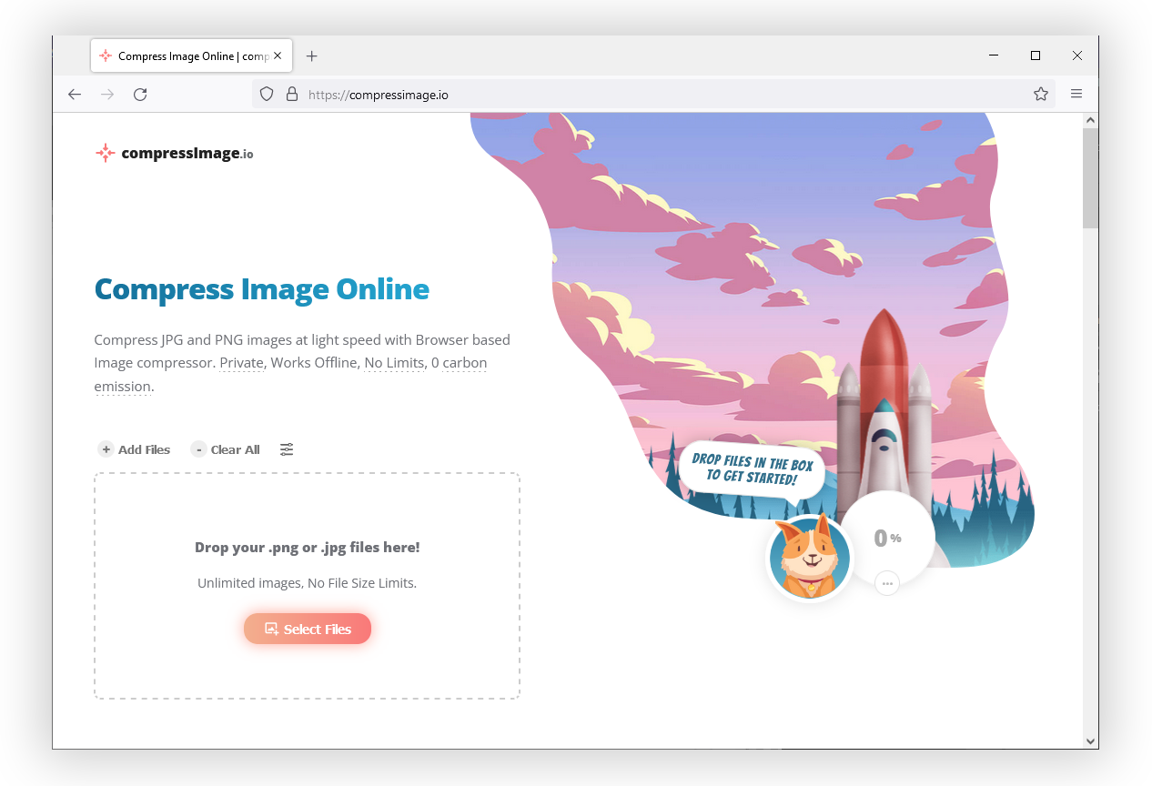 A screenshot of Compressimage.io website