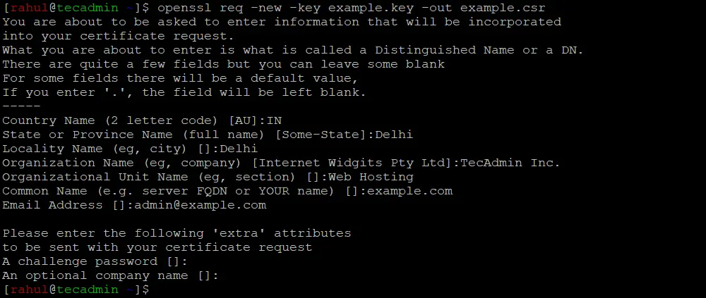Generate CSR for Self-Signed SSL