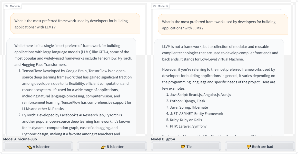 Two responses generated by Vicuna & GPT-4 language models.