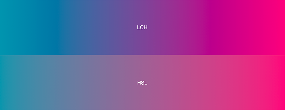 LCH and HSL blue to pink gradient strips