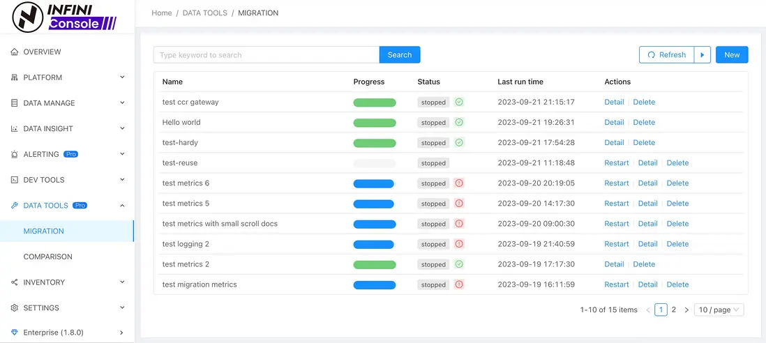 數據遷移列表頁