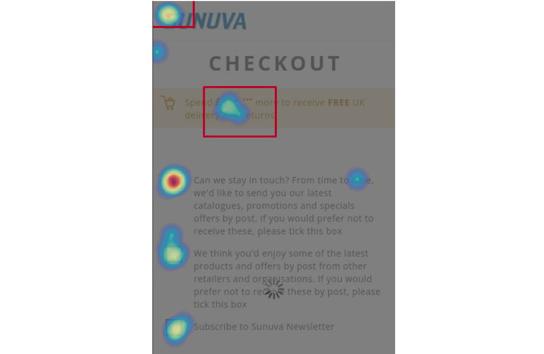 A screenshot with using heat maps on the checkout page