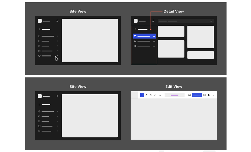 Site Editor mockup screens