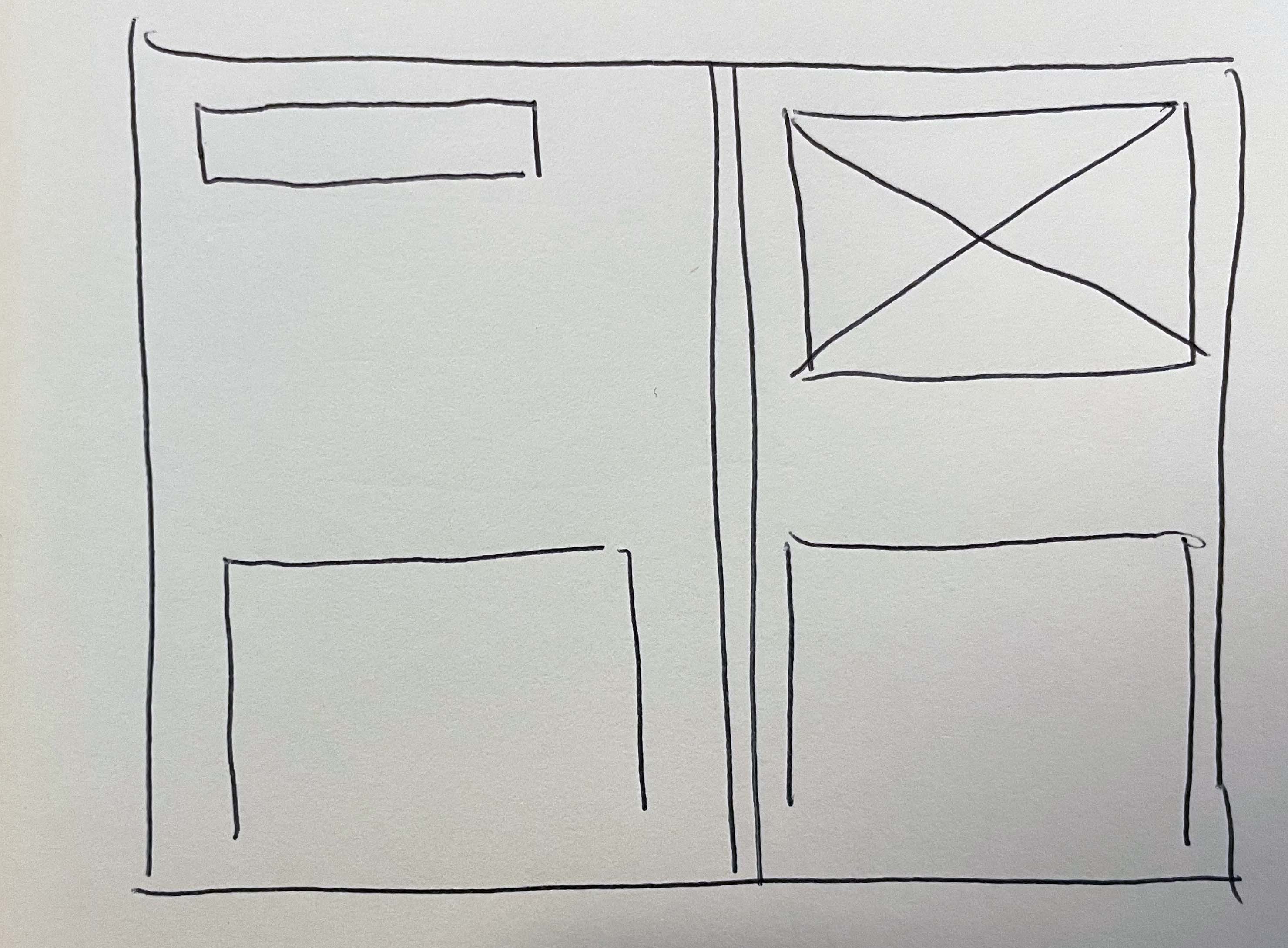 A sketch of how my website would be laid out if I used flexbox, creating a large gap between content on a dual screen device