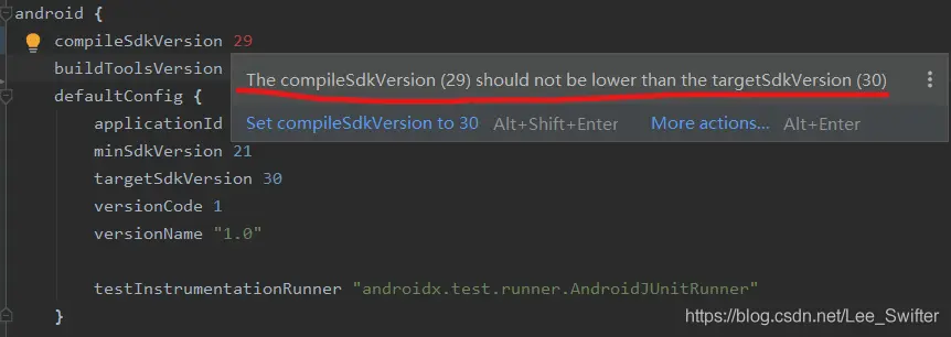 compileSdkVersion低於targetSdkVersion的警告