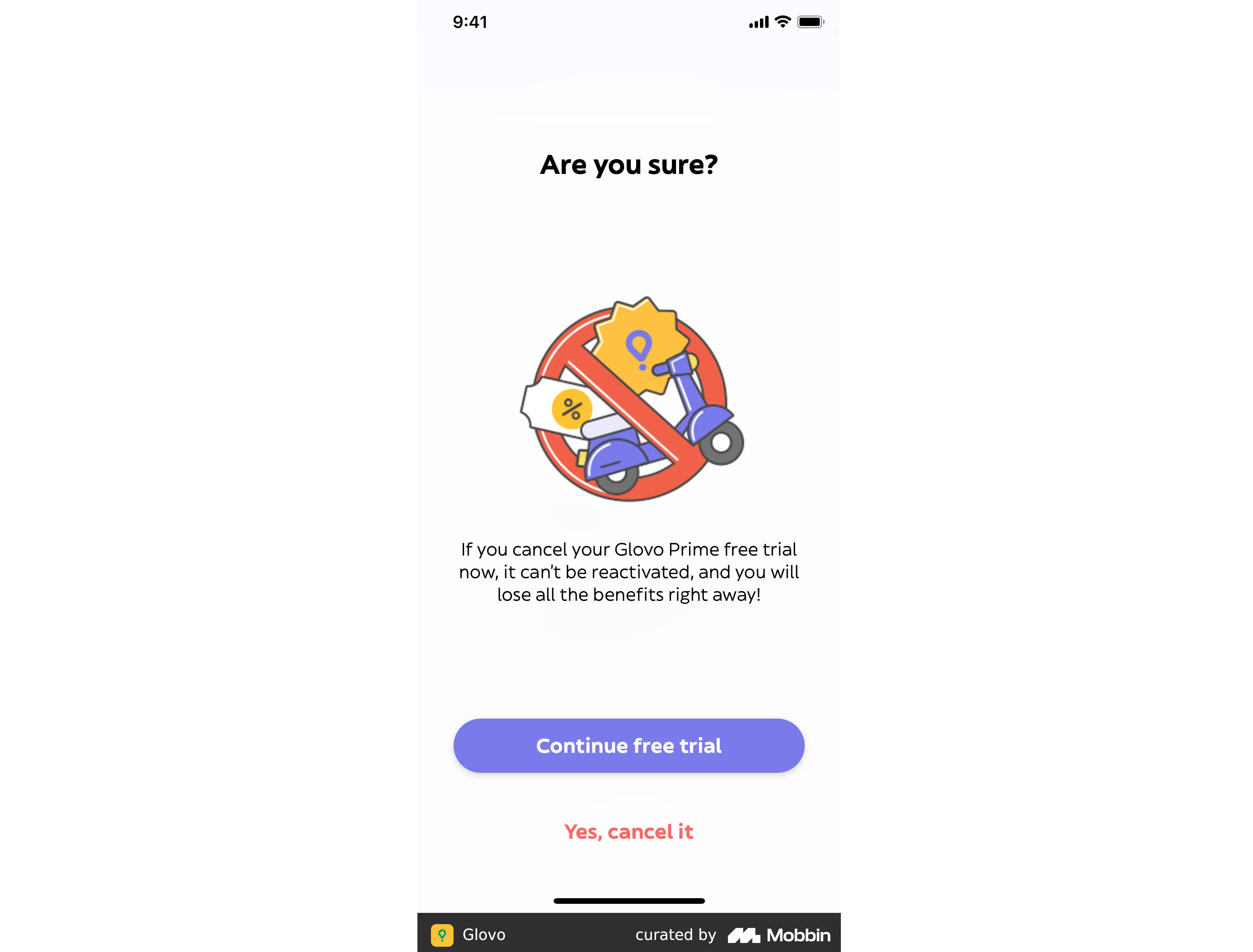 Glovo Prime free trial cancellation buttons