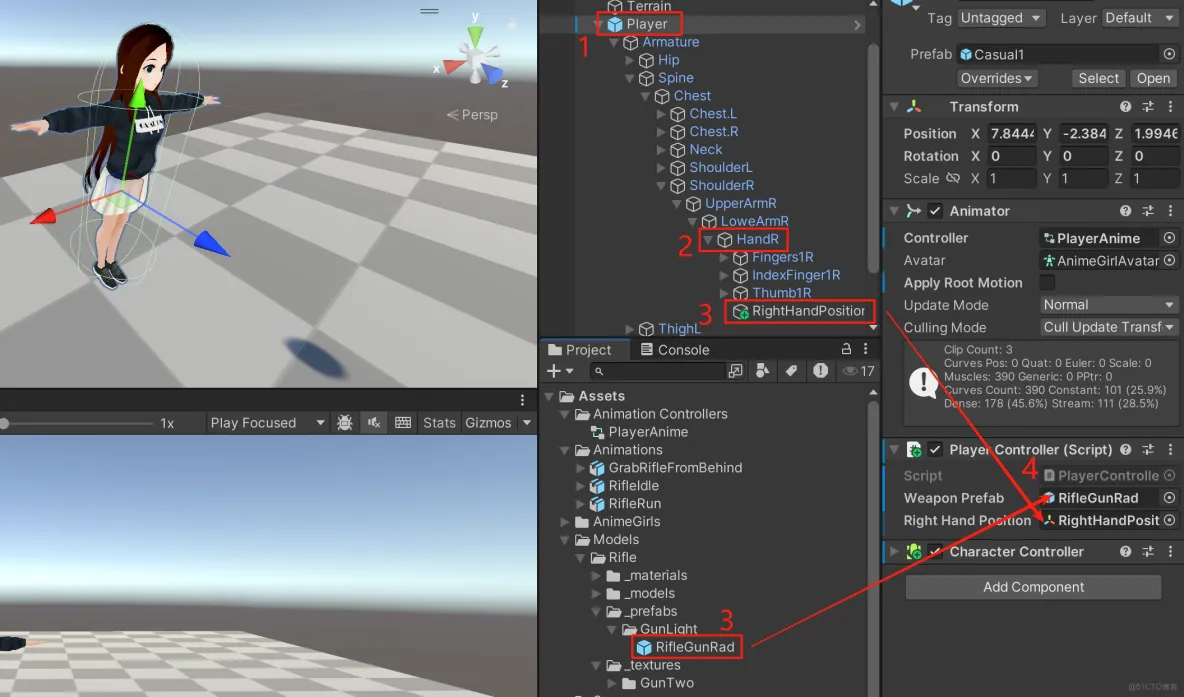 【Unity3D實例-功能-拔槍】角色拔槍（一）動態創建武器_遊戲開發_09