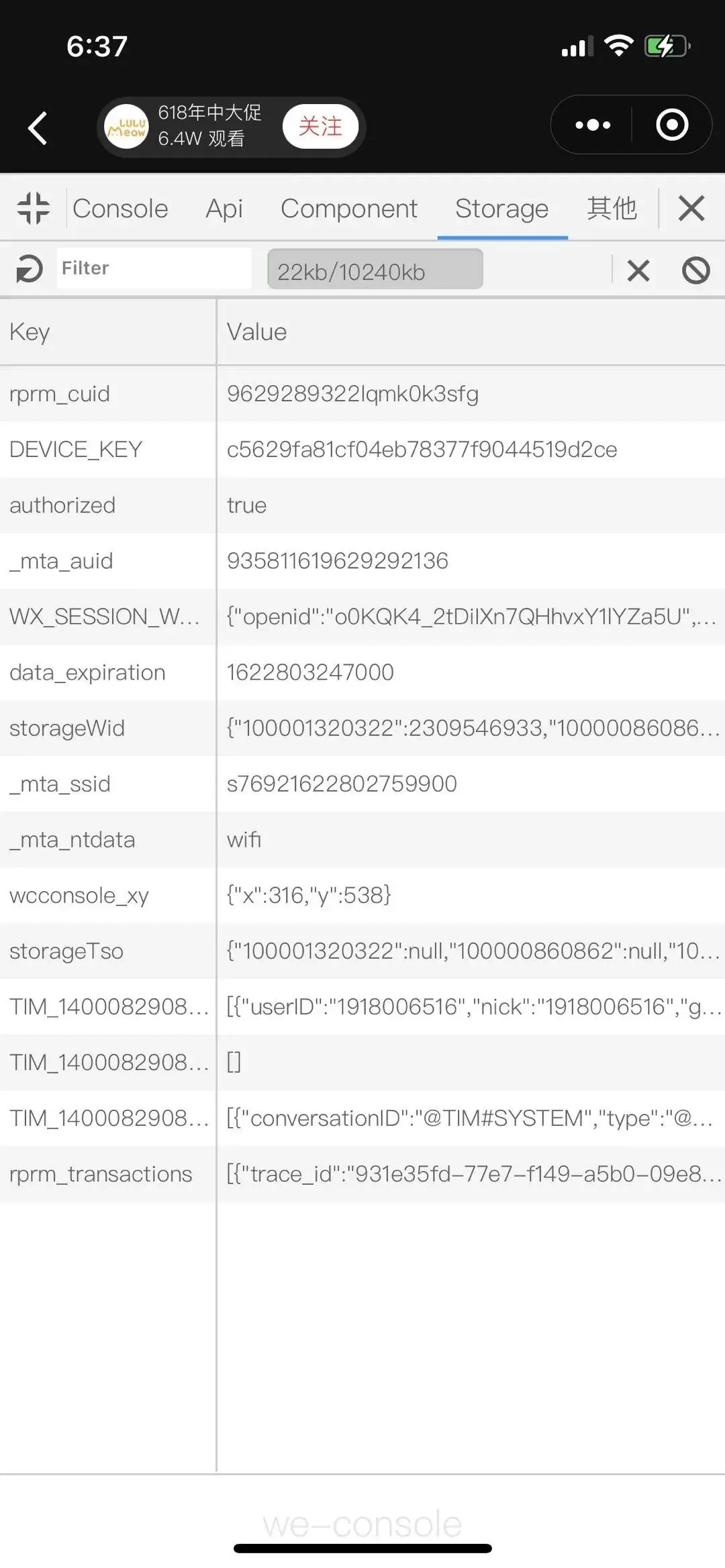 Storage選項卡界面