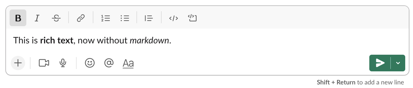 A comment section on Slack with markdown.