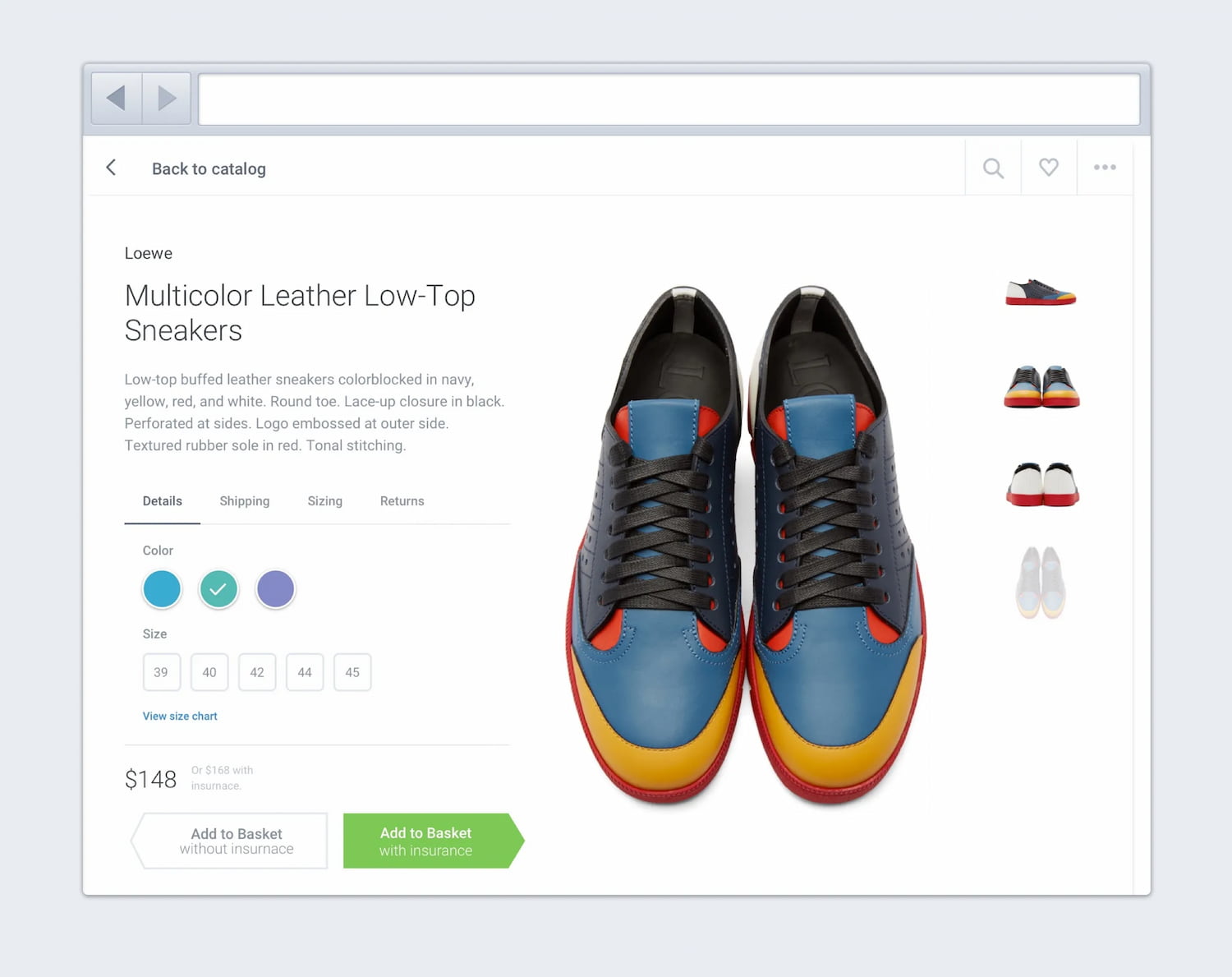 Mock-up page for sneakers with hidden costs in the “Add to basket” button