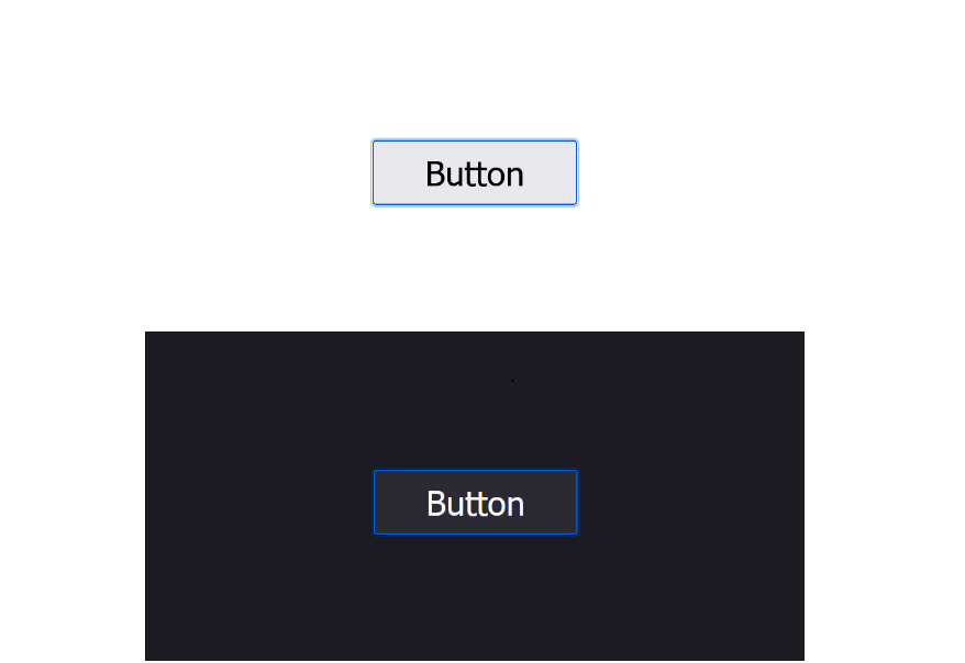 Two default buttons in Firefox being focused with a keyboard. A blue outline surrounds the button in both modes