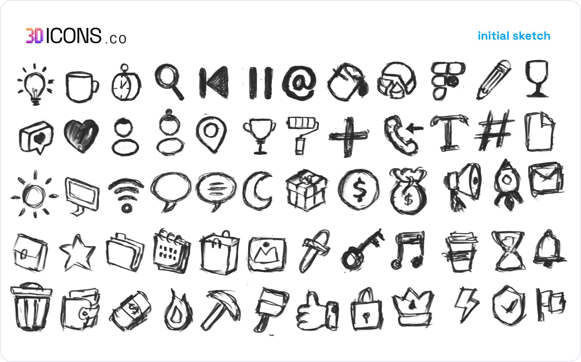 A screenshot of the first icon prototypes created in the Procreate app