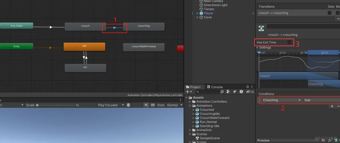 【Unity3D實例-功能-下蹲】角色下蹲（三）動畫配置_遊戲_05