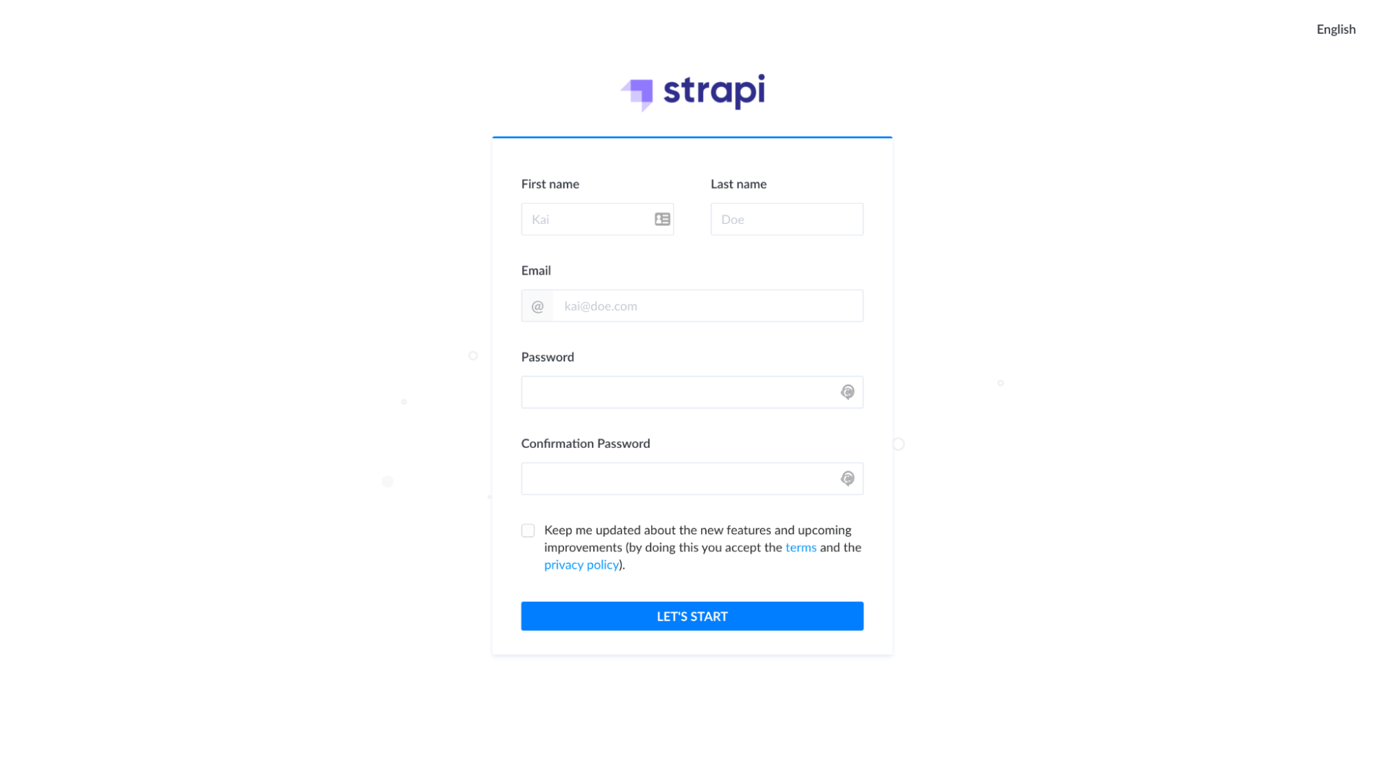 Strapi Sign Up Page