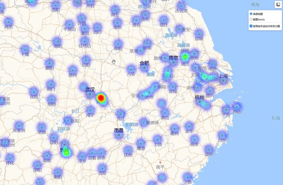 常用地市座標分佈密度熱力圖 3