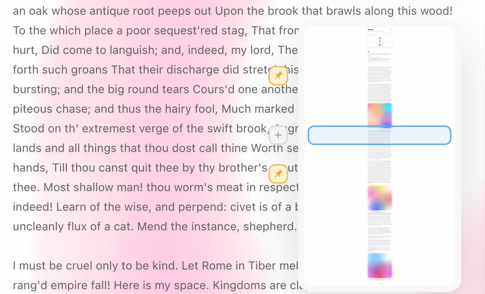 A screenshot of text on screen where users can mark and pin particular parts of the text to jump to anytime