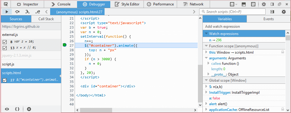 The JavaScript debugger