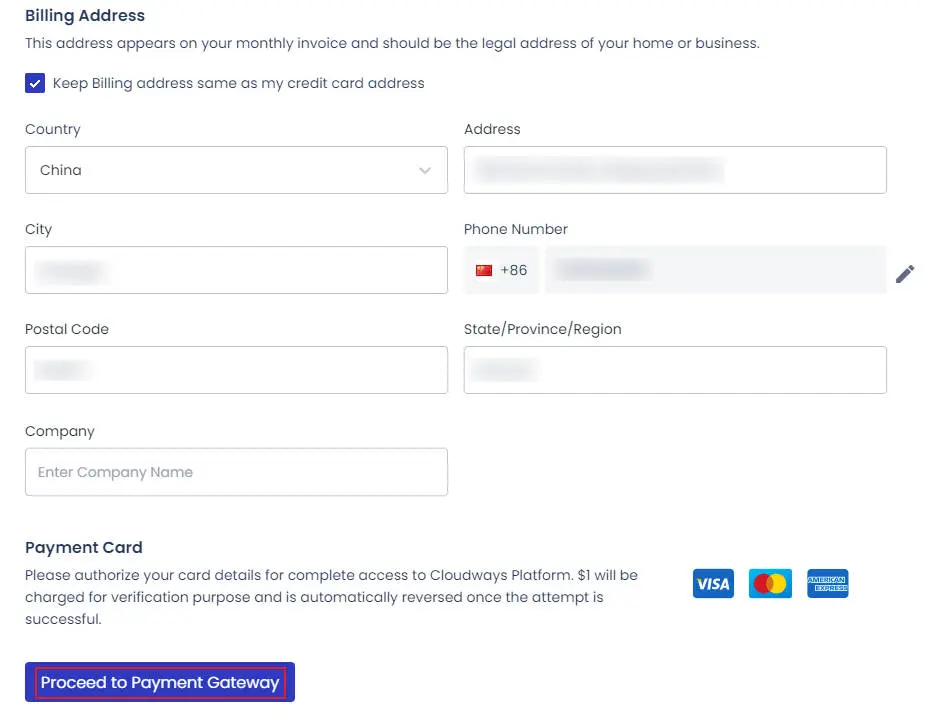 繼續填寫支付卡信息