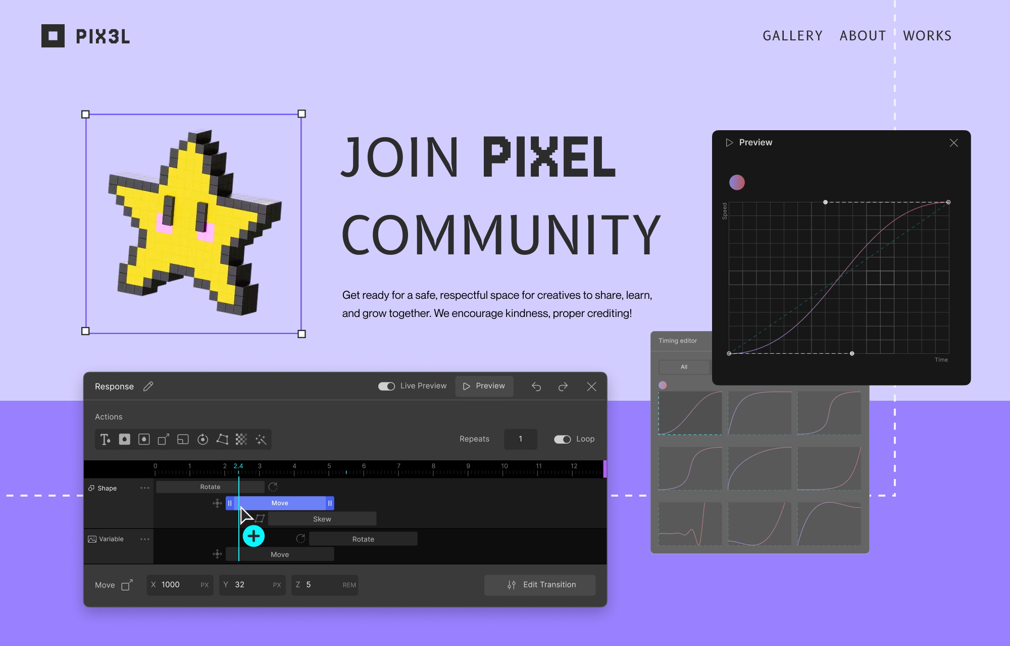 Image of Droip’s timeline-based animation and interaction editor.