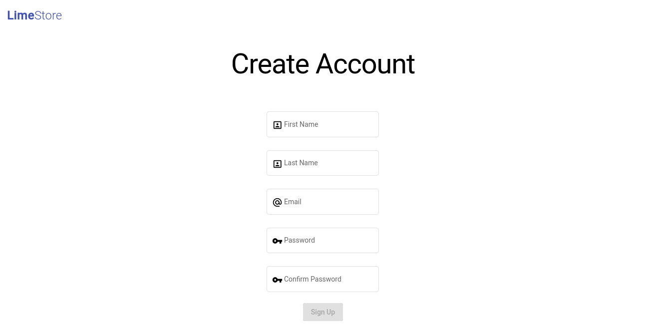 Screenshot of signup page