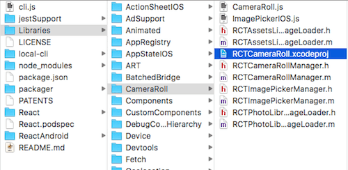 Location of RCTCameraRoll.xcodeproj